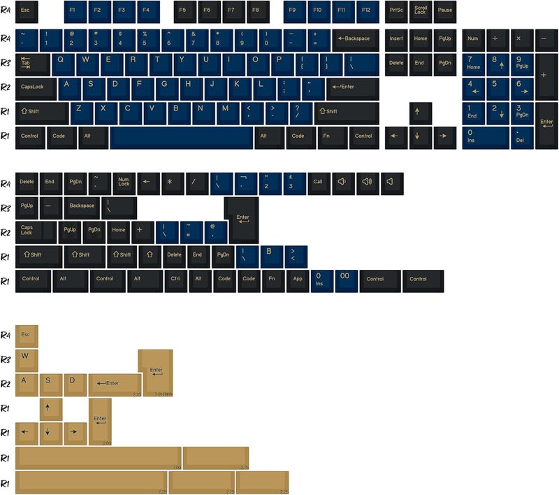 KBDiy Blue Samurai PBT Double Shot Custom Keycap Set,174 Keys Retro Gaming Key Caps Cherry Profile Keycaps for 61/64/68/84/87/100/104/108 Mechanical Keyboard - Image 2